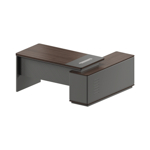 Forge-B Small Walnut Wooden Office Executive Desk with Side Cabinet