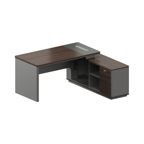 Forge-B Small Walnut Wooden Office Executive Desk with Side Cabinet