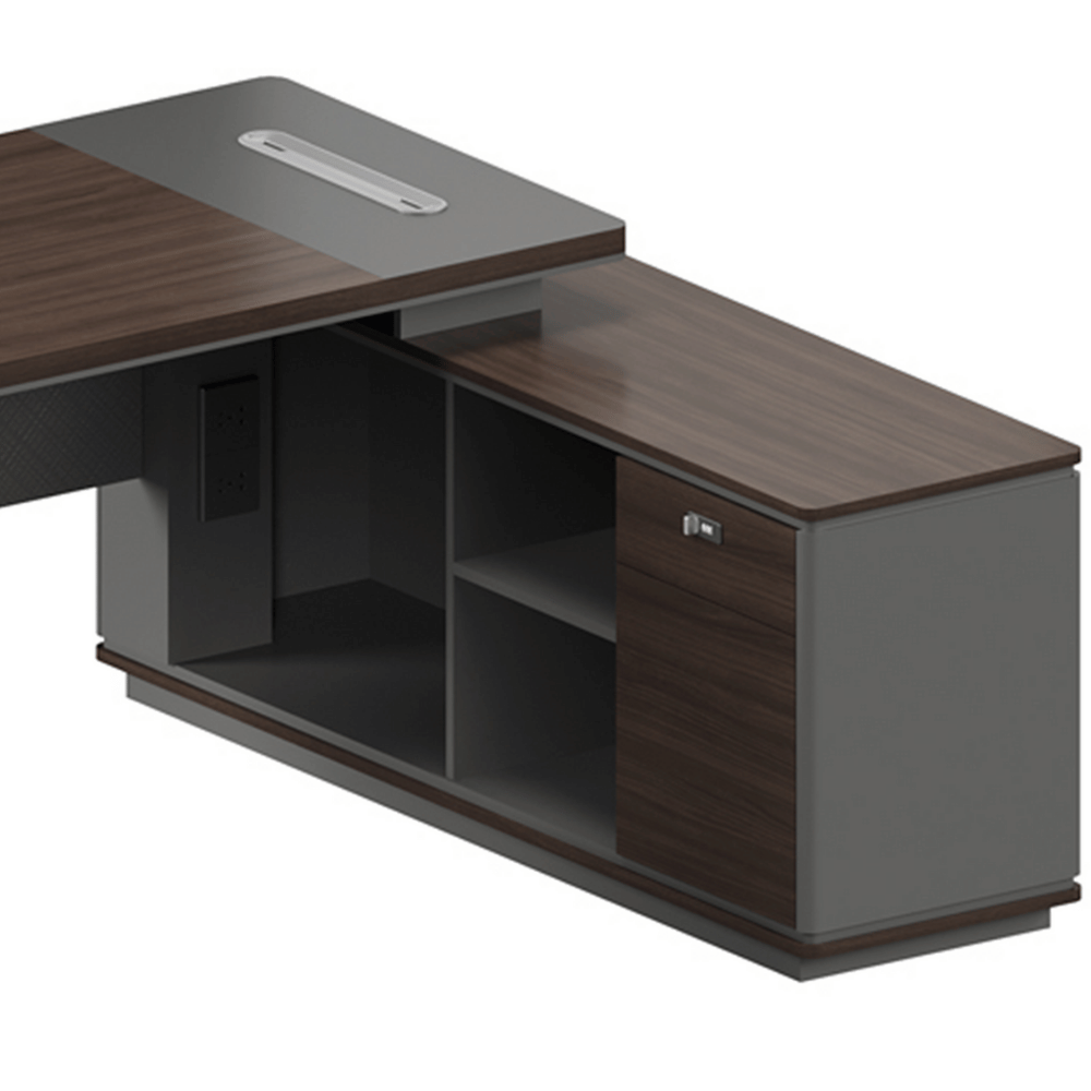 Forge-B Small Walnut Wooden Office Executive Desk with Side Cabinet