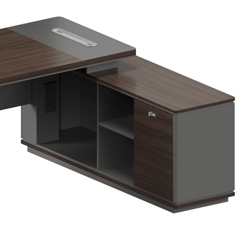 Forge-B Small Walnut Wooden Office Executive Desk with Side Cabinet