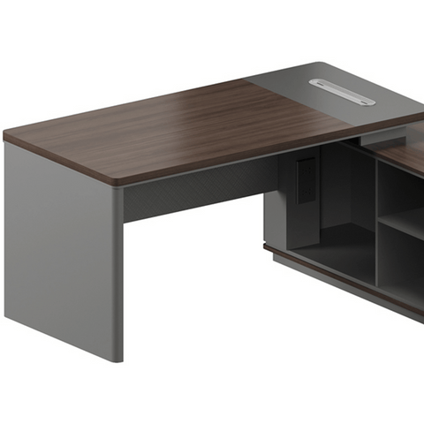 Forge-B Small Walnut Wooden Office Executive Desk with Side Cabinet