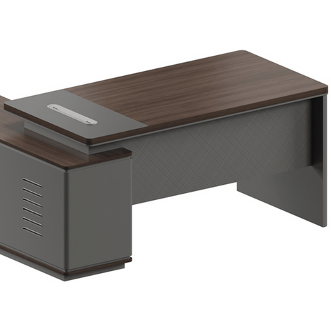 Forge-B Small Walnut Wooden Office Executive Desk with Side Cabinet