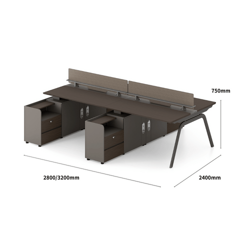 Galaxy-B Modern Metal Frame Office Desk Workstation with Side Return Cabinet