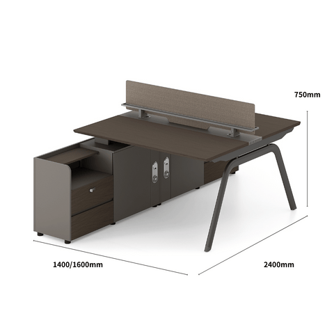Galaxy-B Modern Metal Frame Office Desk Workstation with Side Return Cabinet