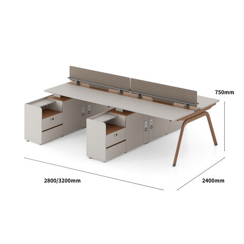 Galaxy-B Modern Metal Frame Office Desk Workstation with Side Return Cabinet