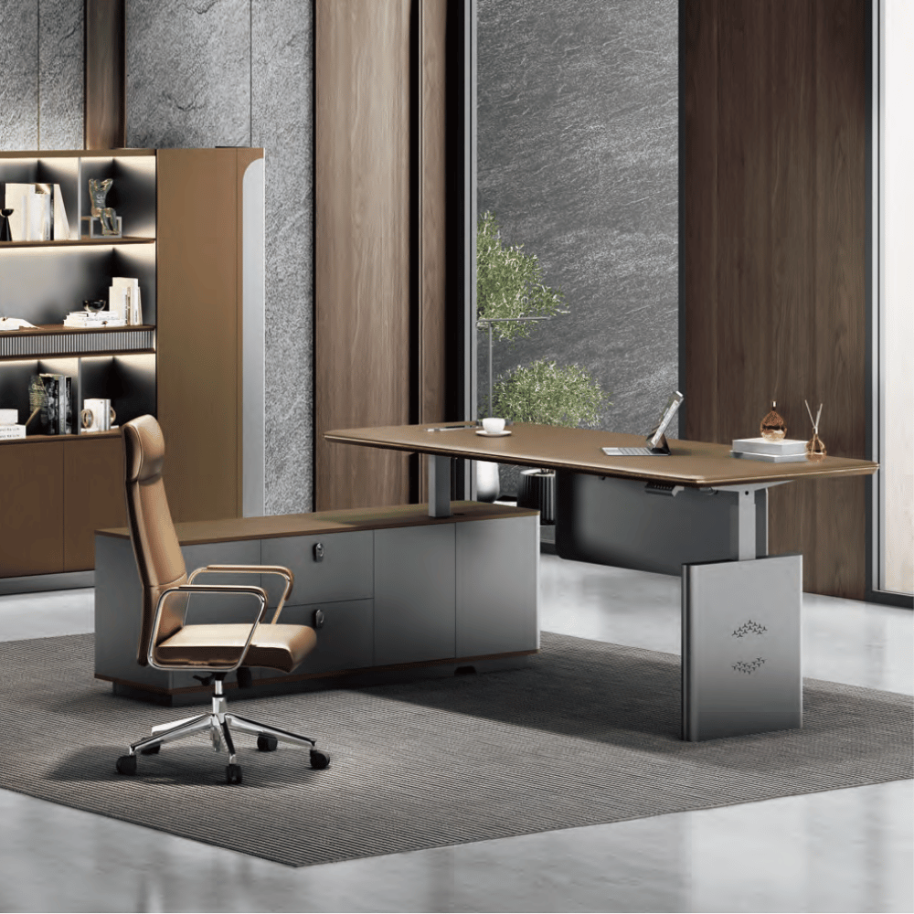Garrison-A Modern Electric Standing Executive Desk with Side Return Cabinet
