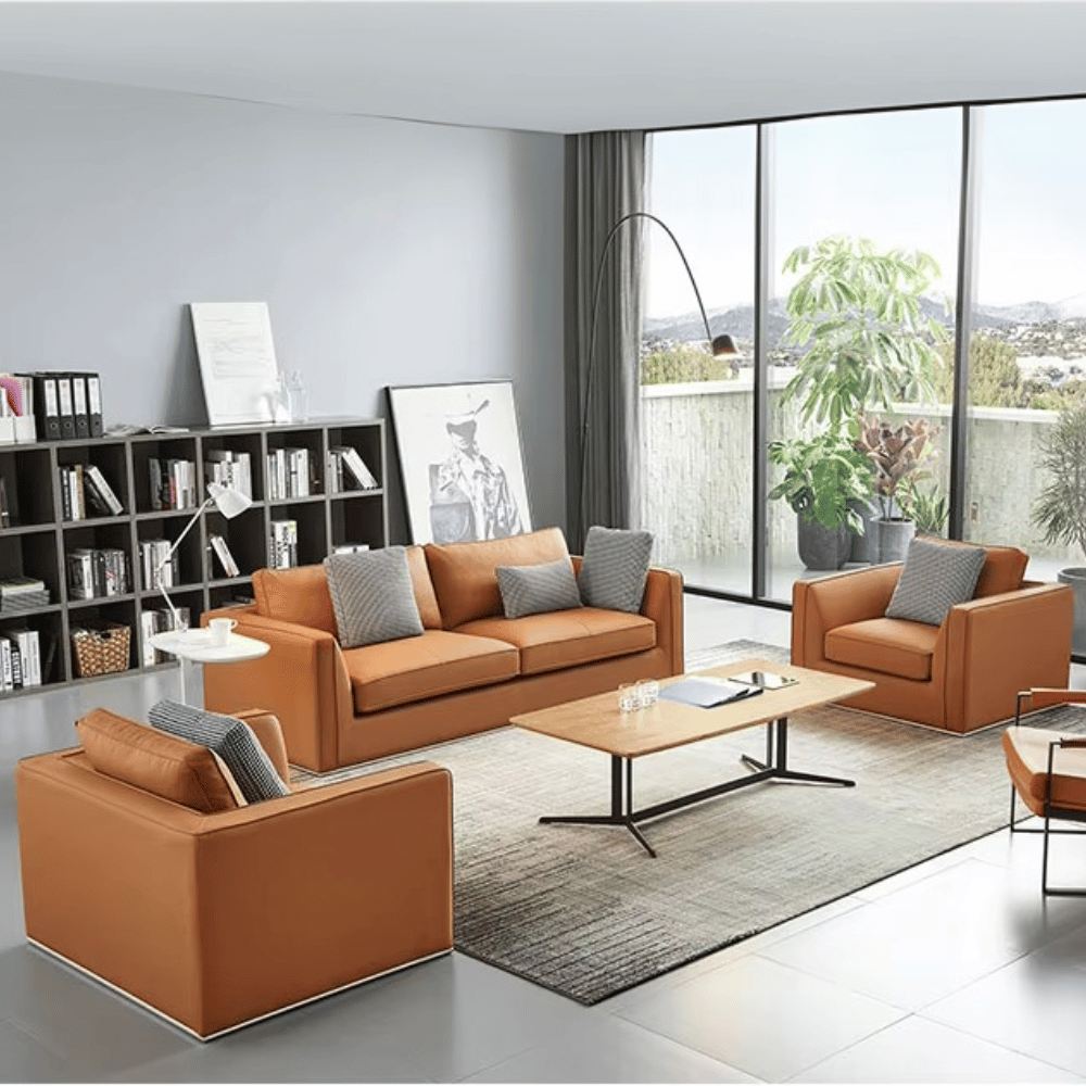 Hamilton Three Seater Modern Leather Office Lounge Sofa