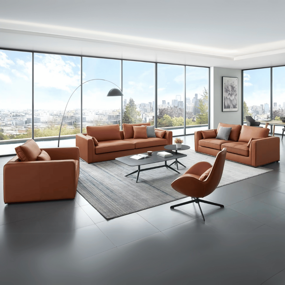 Hamilton Three Seater Modern Leather Office Lounge Sofa