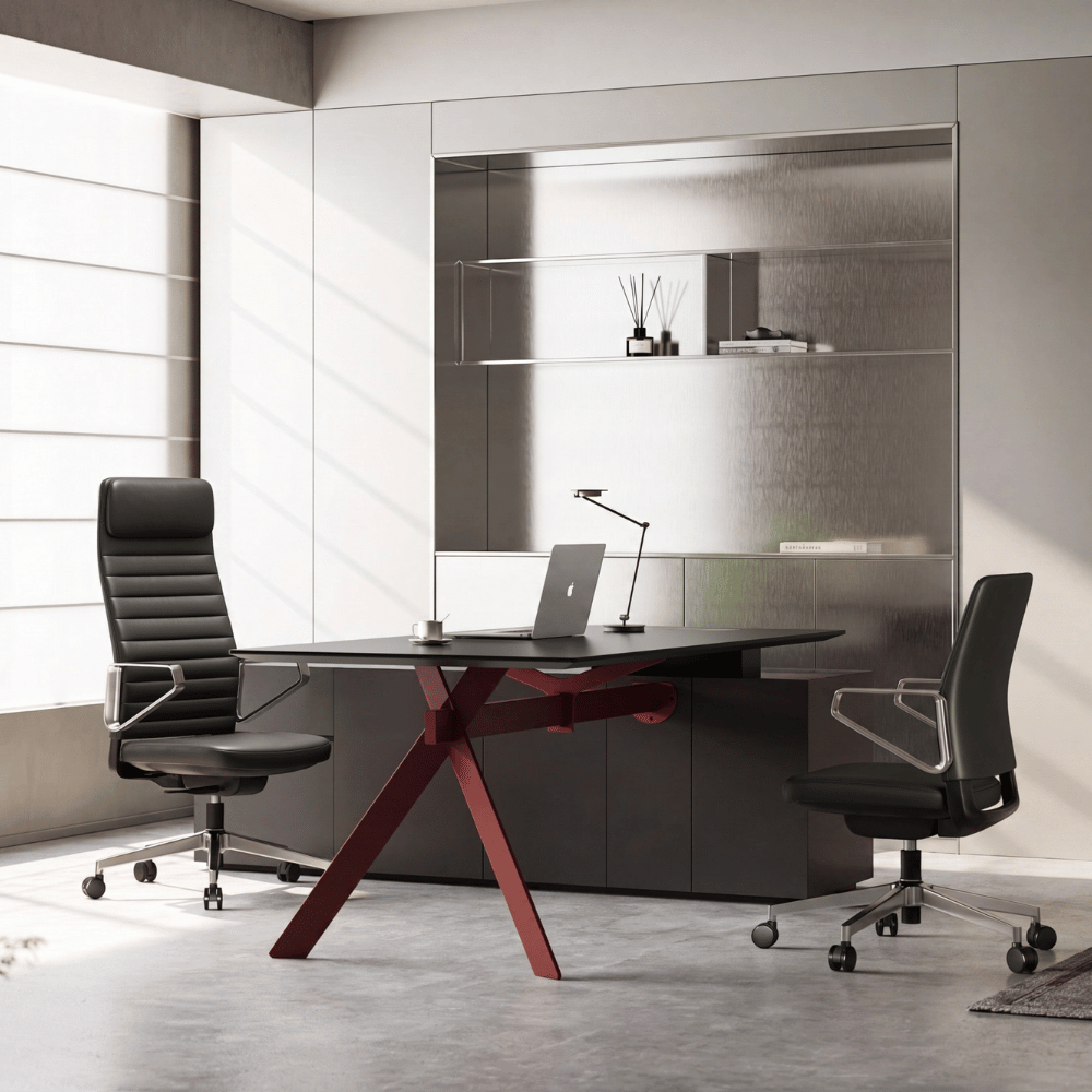 Honto-V Mid Back Leather Cantilever Chair