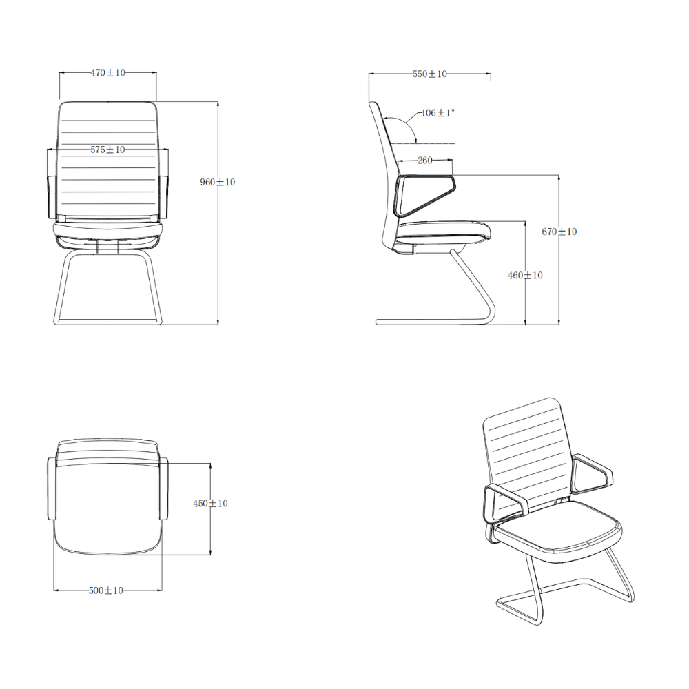 Honto-V Mid Back Leather Cantilever Chair