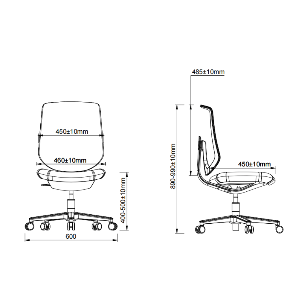 Kiwi Mid Back Office Armless Swivel Chair