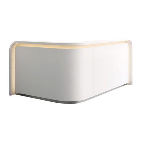 Lancelot Luxury White Office L-shape Curved Reception Counter Desk with LED Light - Gavisco Premium Office Furniture