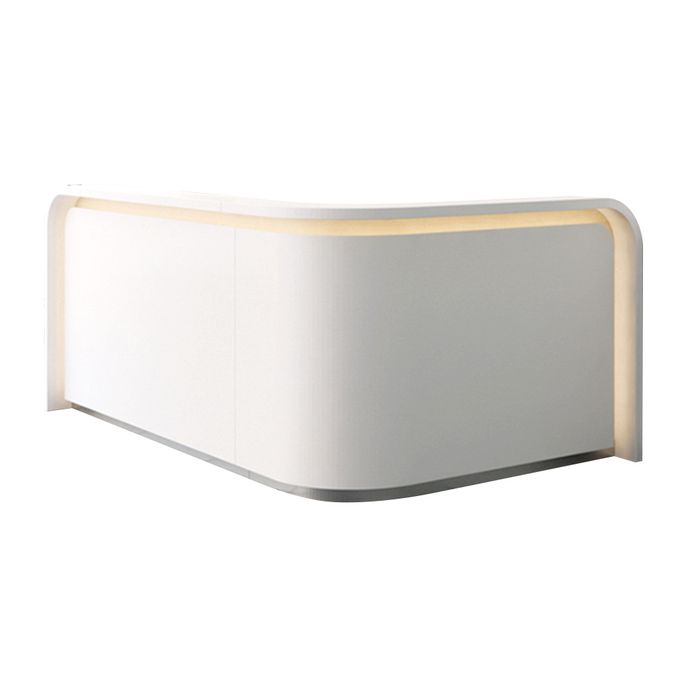 Lancelot Luxury White Office L-shape Curved Reception Counter Desk with LED Light - Gavisco Premium Office Furniture