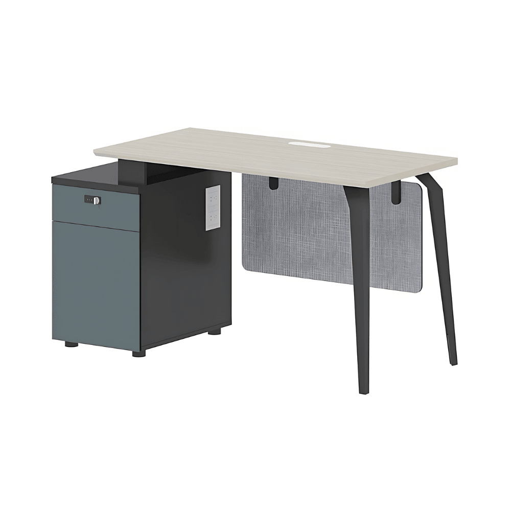 Langham-A Office Desk with Side Storage Cabinet and Desk Screen - Gavisco Office Furniture