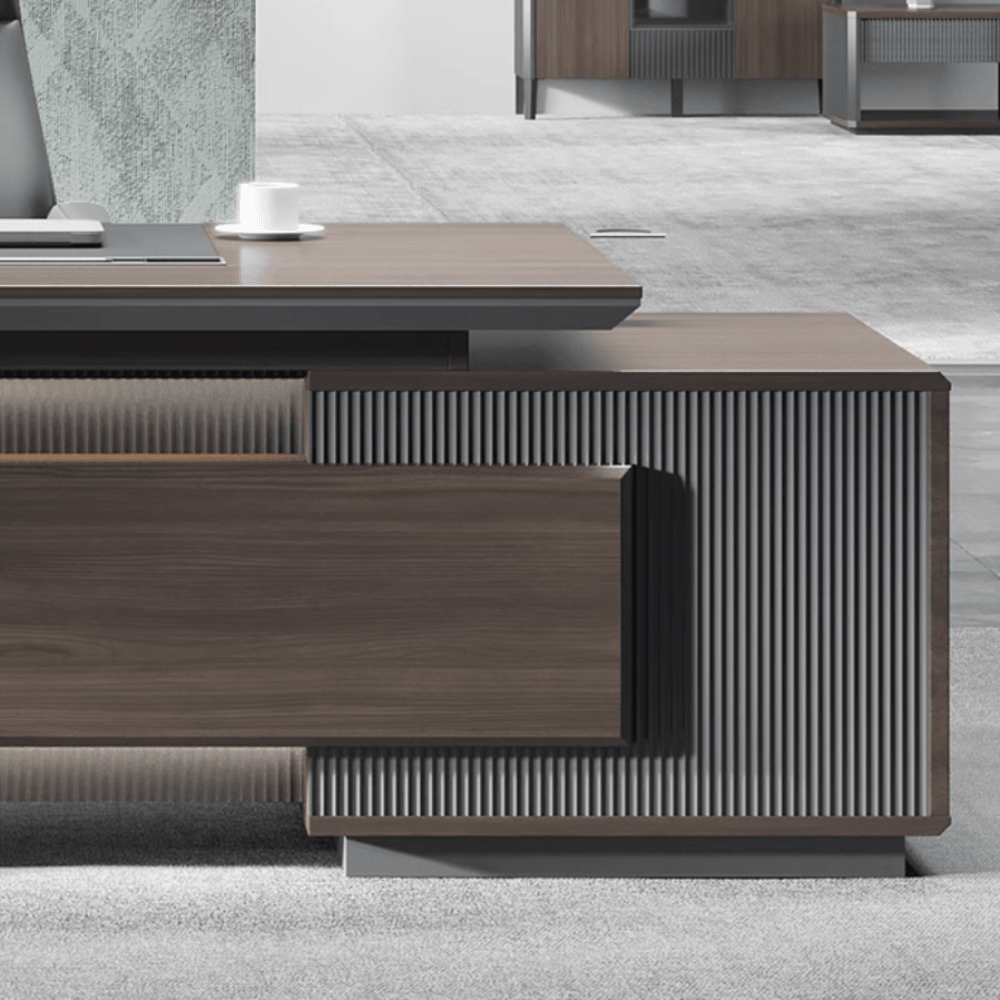 Lanka Luxury Wooden Office Executive Desk with Side Table and Storage Cabinet - Gavisco Office Furniture