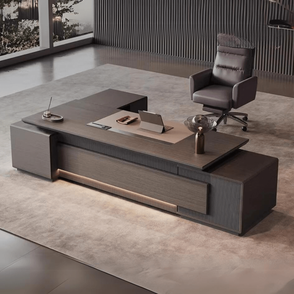 Lanka Luxury Wooden Office Executive Desk with Side Table and Storage Cabinet - Gavisco Office Furniture