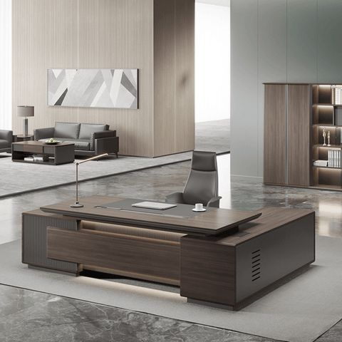 Lanka Luxury Wooden Office Executive Desk with Side Table and Storage Cabinet - Gavisco Office Furniture