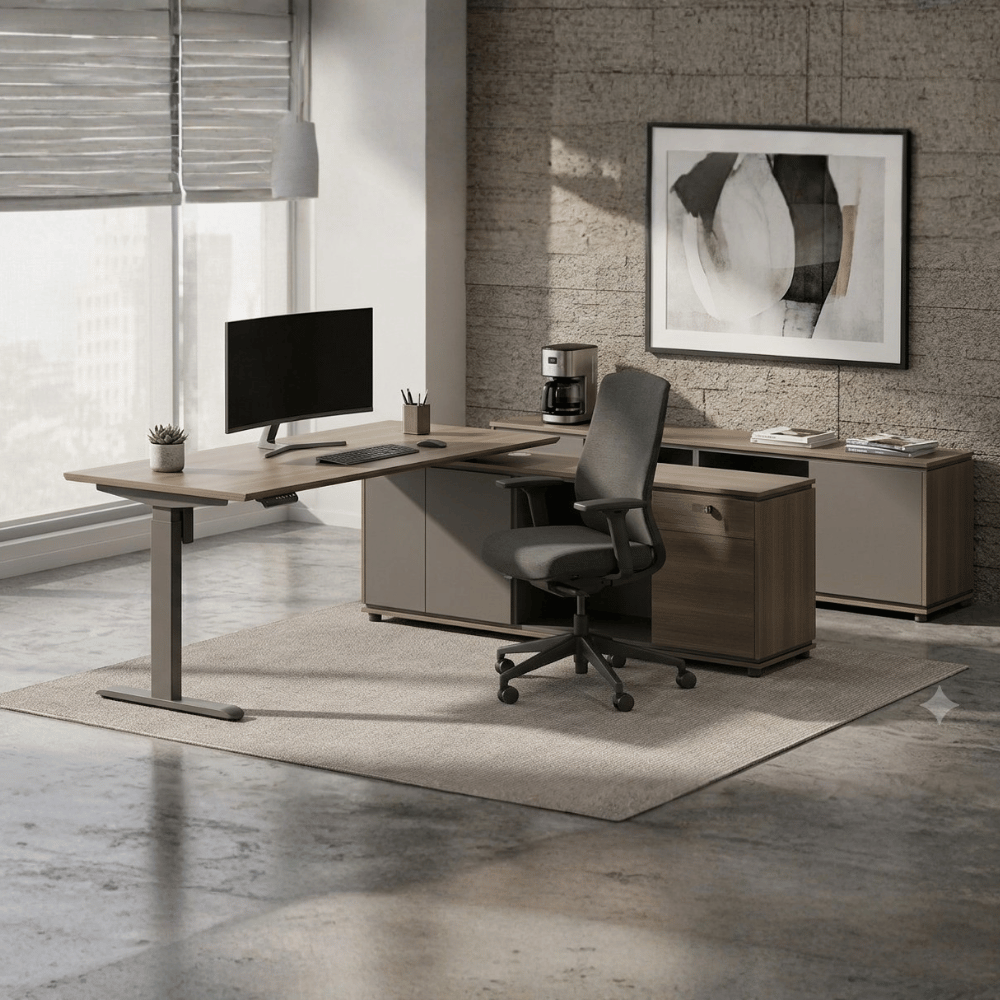 Lofty-F2E Executive Electric Standing Desk with Side Return Cabinet