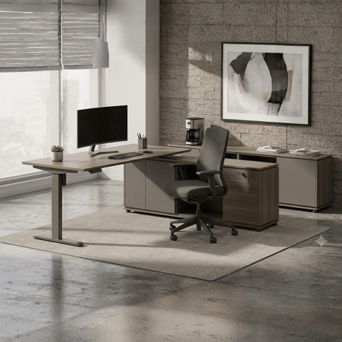 Lofty-F2E Executive Electric Standing Desk with Side Return Cabinet