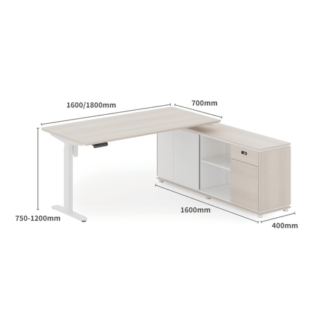 Lofty-F2E Executive Electric Standing Desk with Side Return Cabinet
