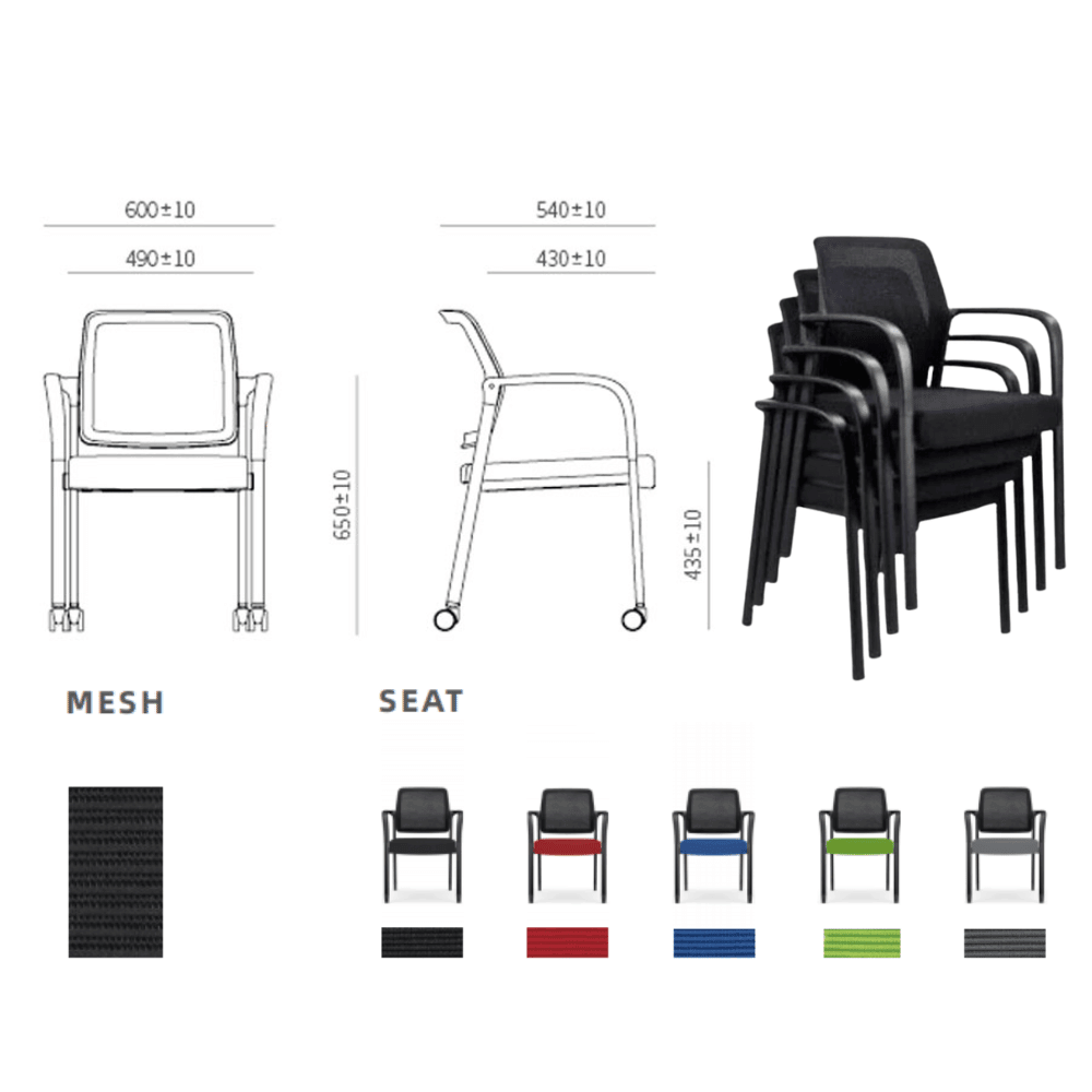 Lubby-B Cushion Seat Stackable Training Chair with Armrest & Wheels - Gavisco Office Furniture