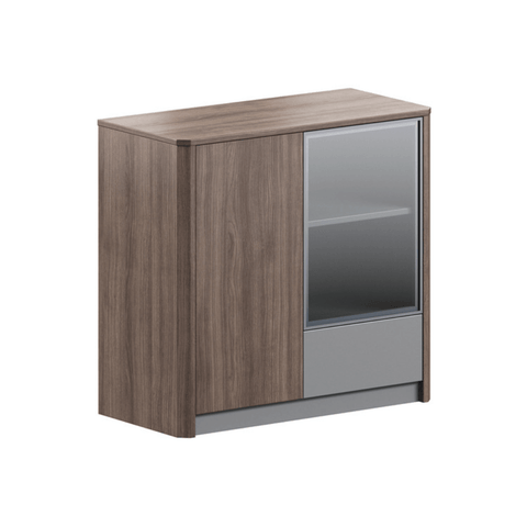 Maddy-A Walnut Wooden Glass Door Office Low Filing Cabinet - Gavisco Office Furniture