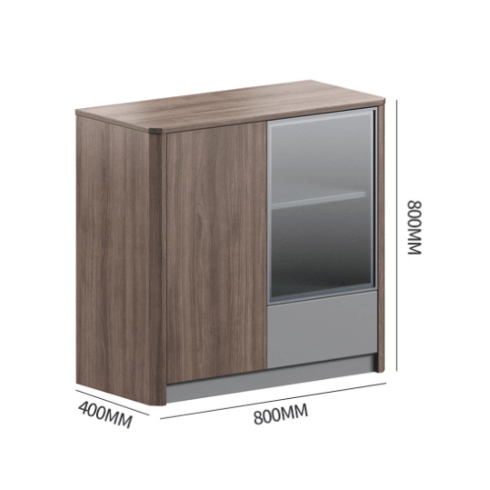 Maddy-A Walnut Wooden Glass Door Office Low Filing Cabinet - Gavisco Office Furniture