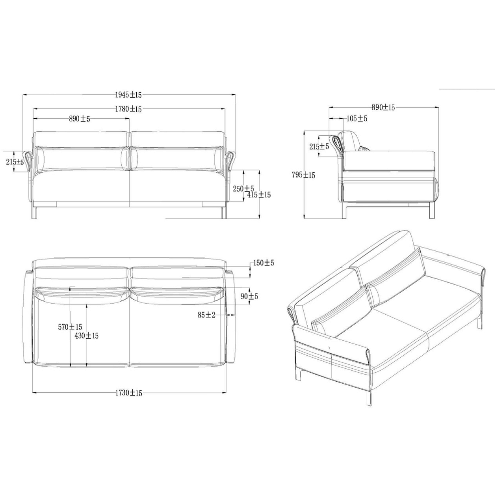 Marsala Three Seater Modern Office Leather Lounge Sofa