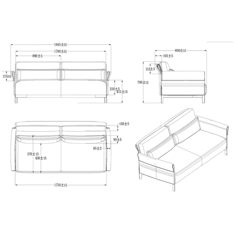 Marsala Three Seater Modern Office Leather Lounge Sofa