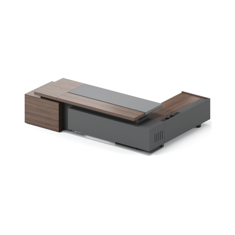 Merit-B Luxury Large Walnut Executive Desk with Side Return Cabinet