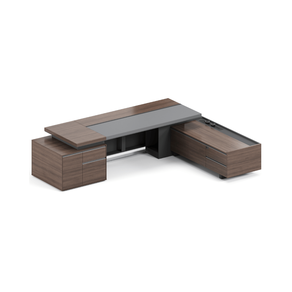 Merit-B Luxury Large Walnut Executive Desk with Side Return Cabinet