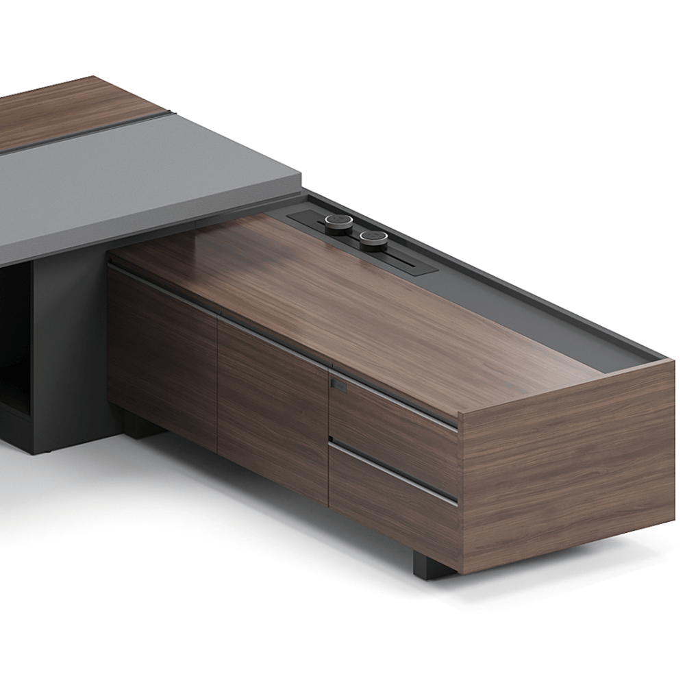 Merit-B Luxury Large Walnut Executive Desk with Side Return Cabinet