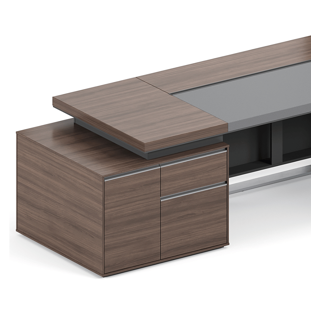 Merit-B Luxury Large Walnut Executive Desk with Side Return Cabinet