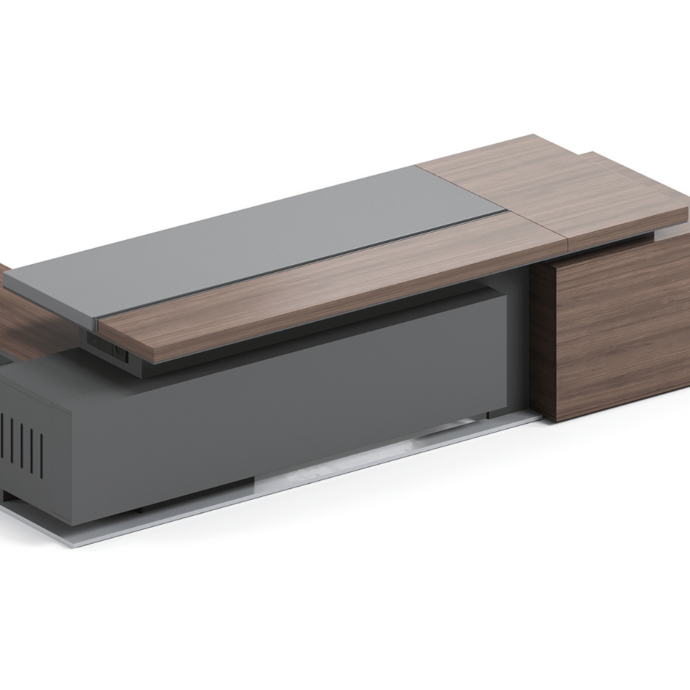 Merit-B Luxury Large Walnut Executive Desk with Side Return Cabinet