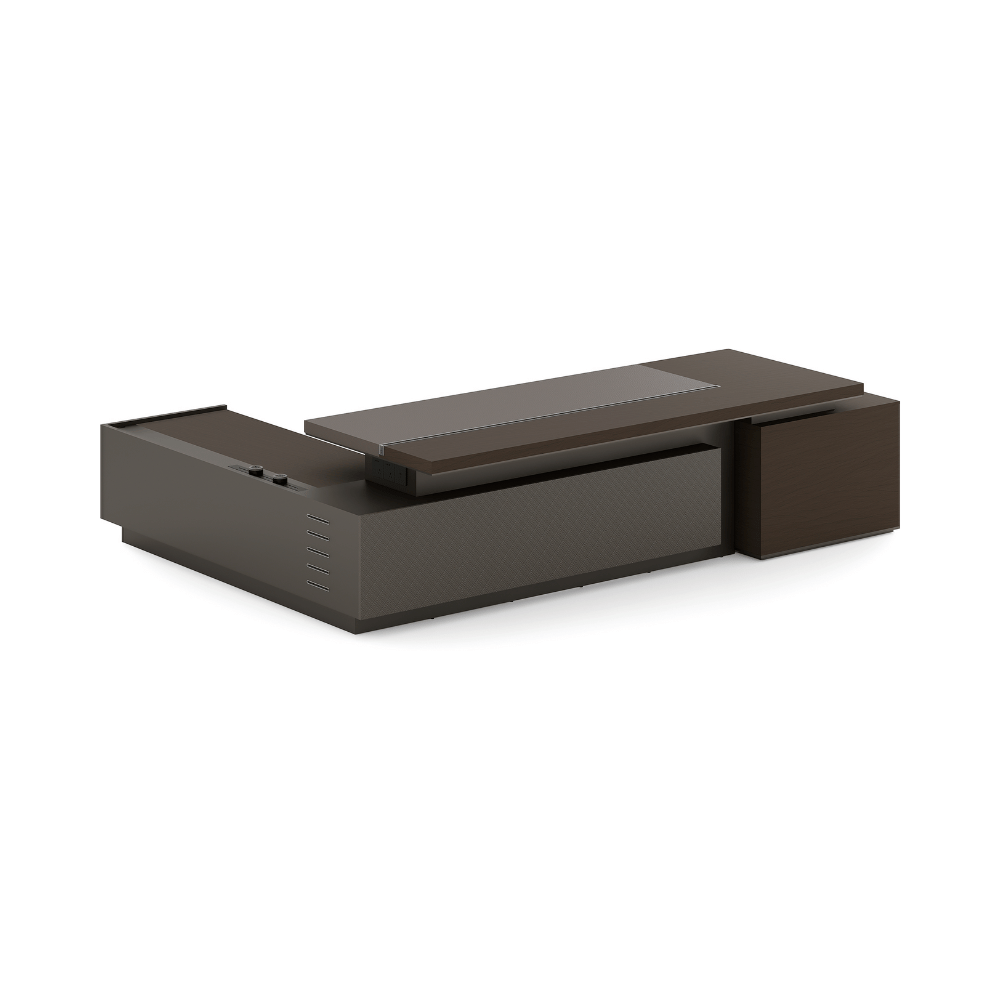 Merit-B Luxury Large Walnut Executive Desk with Side Return Cabinet