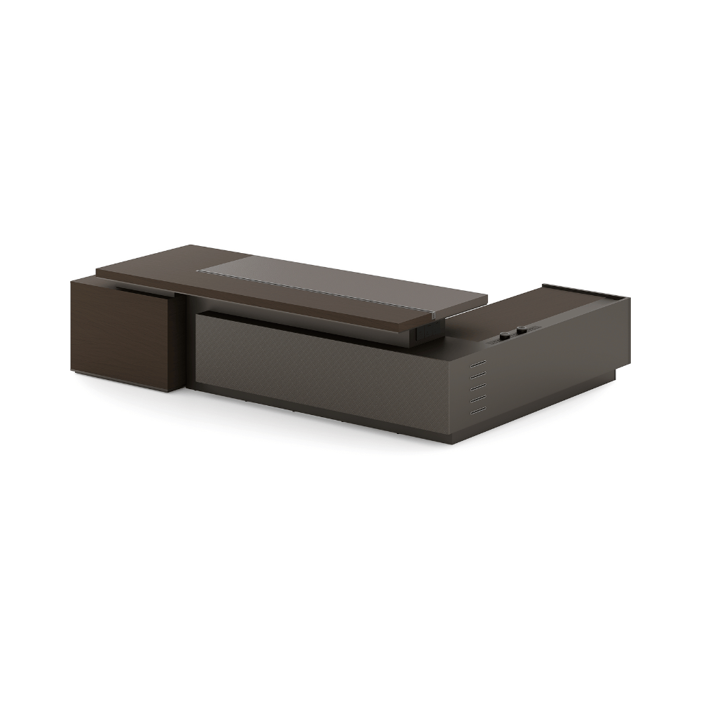 Merit-B Luxury Large Walnut Executive Desk with Side Return Cabinet