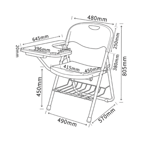 Molly Folding Chair with Writing Table & Storage