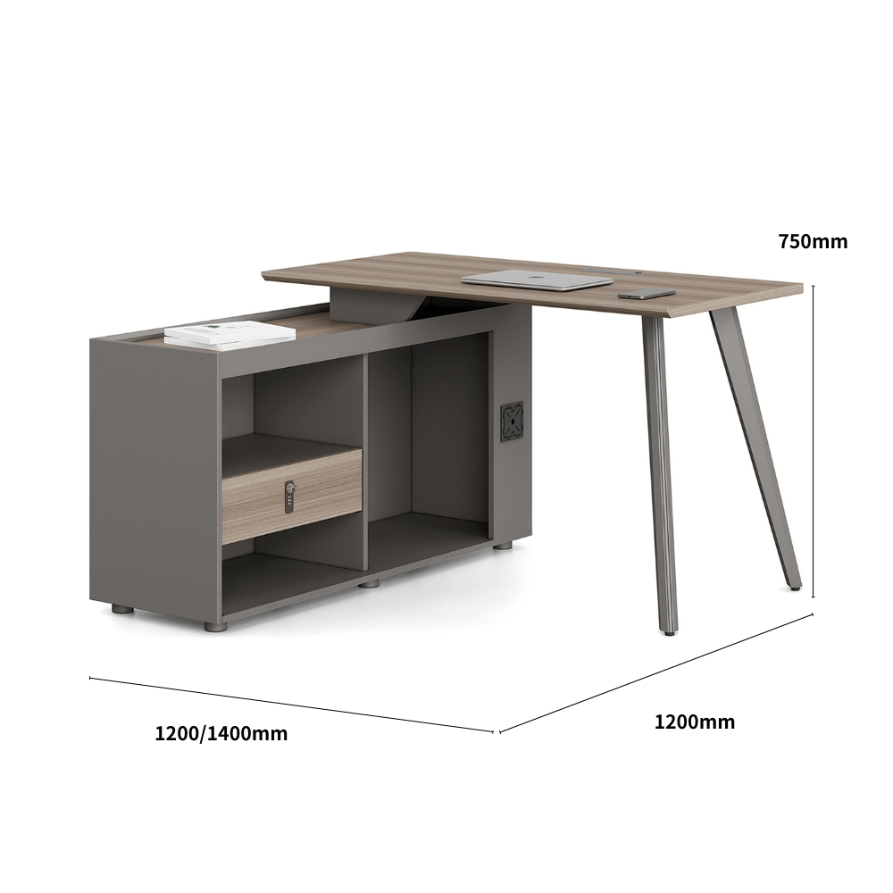 Nebula-B Office Desk Metal Leg Workstation with Side Return Cabinet