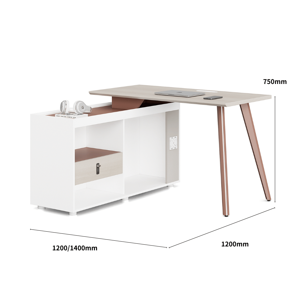 Nebula-B Office Desk Metal Leg Workstation with Side Return Cabinet