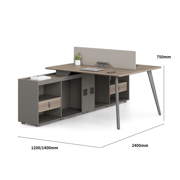Nebula-B Office Desk Metal Leg Workstation with Side Return Cabinet ...