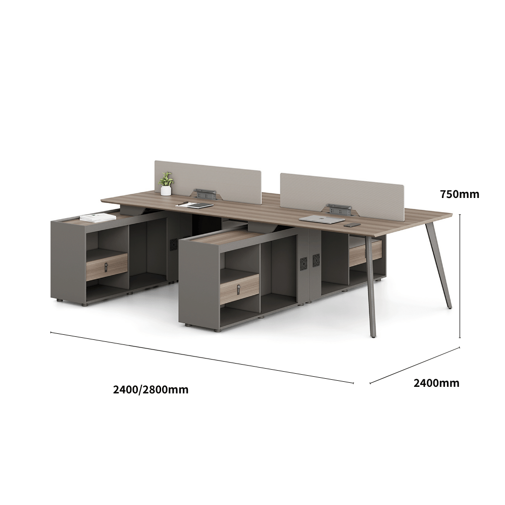Nebula-B Office Desk Metal Leg Workstation with Side Return Cabinet