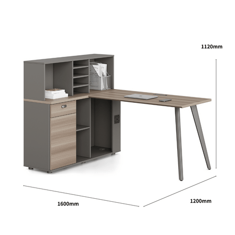 Nebula-D Office Desk Metal Leg Workstation with Side Return Partition Cabinet