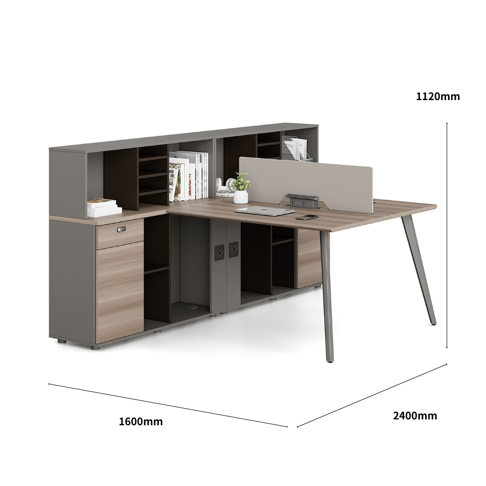 Nebula-D Office Desk Metal Leg Workstation with Side Return Partition Cabinet