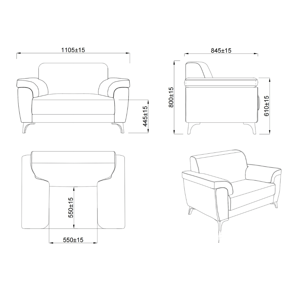 Nigel Single Seater Leather Commercial Sofa