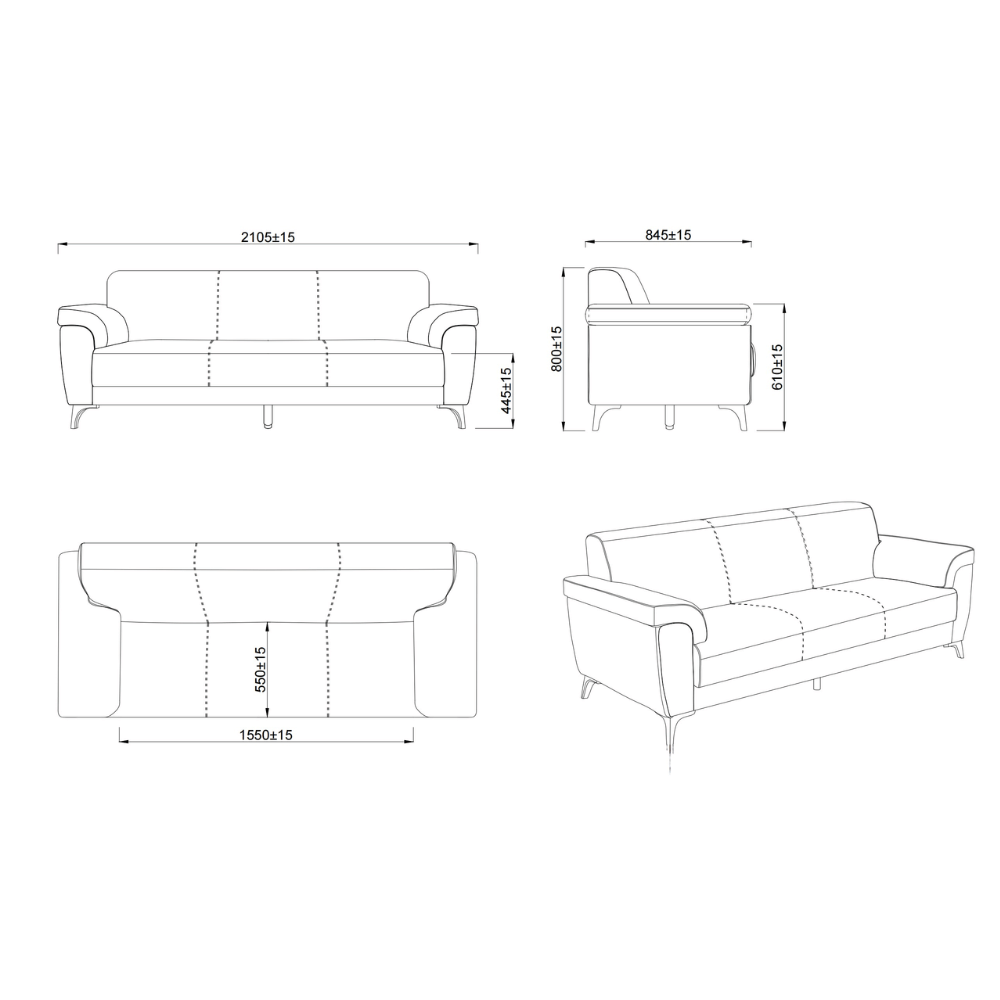Nigel Three Seater Leather Commercial Sofa