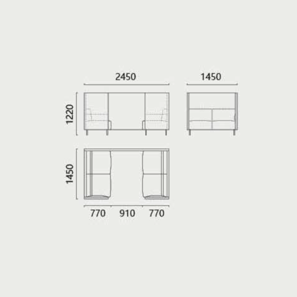 Outline Four Seater Acoustic Privacy Lounge High Back Sofa Meeting Booth with Table