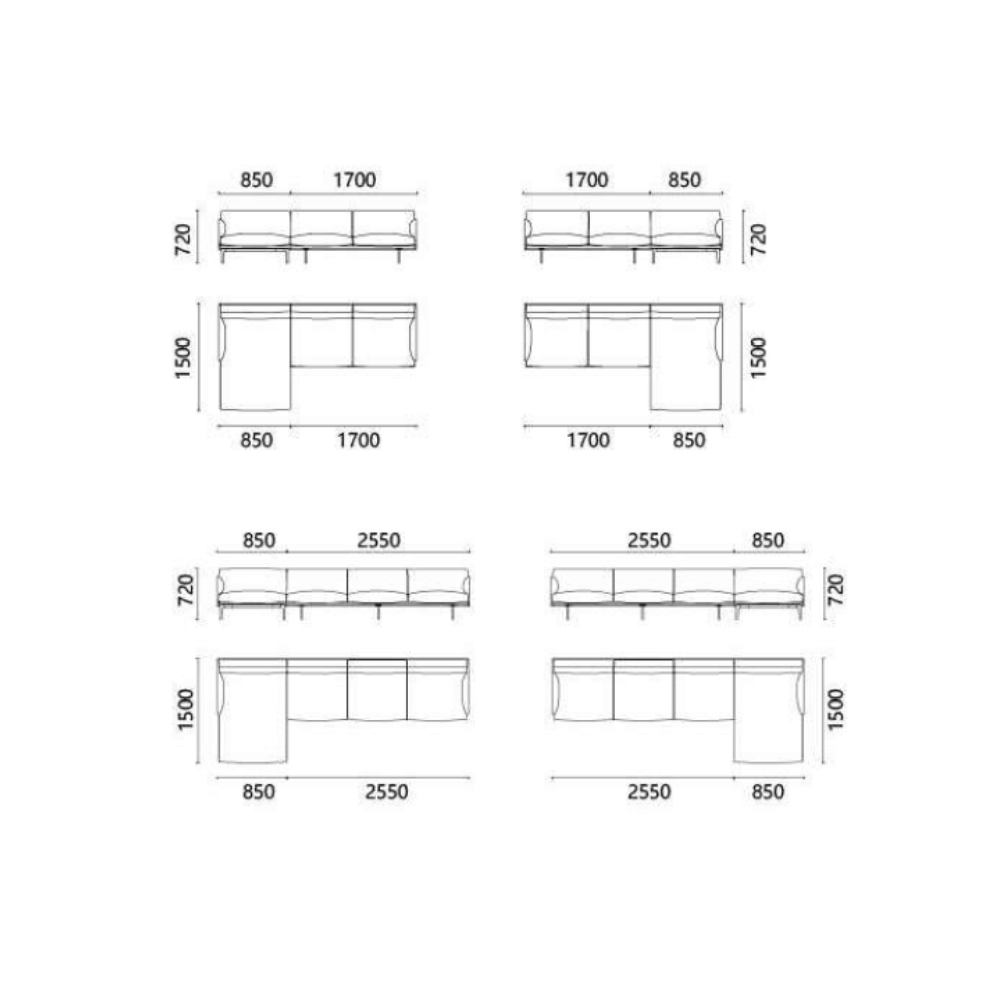 Outline Minimalist L-Shaped Deep Seat Office Lounge Chaise Sofa