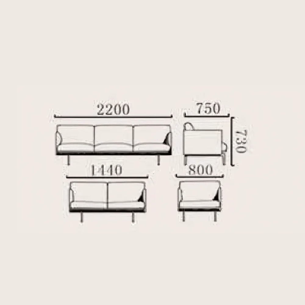 Outline Three Seater Minimalist Deep Seat Office Lounge Sofa