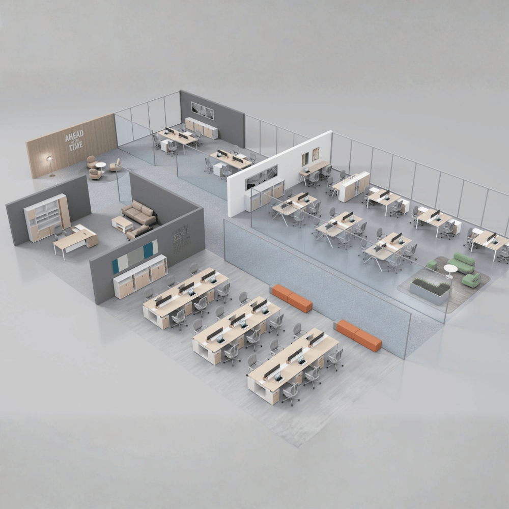 Pale-B Modern Office Workstation with Side Return Cabinet