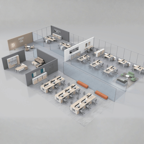 Pale-B Modern Office Workstation with Side Return Cabinet